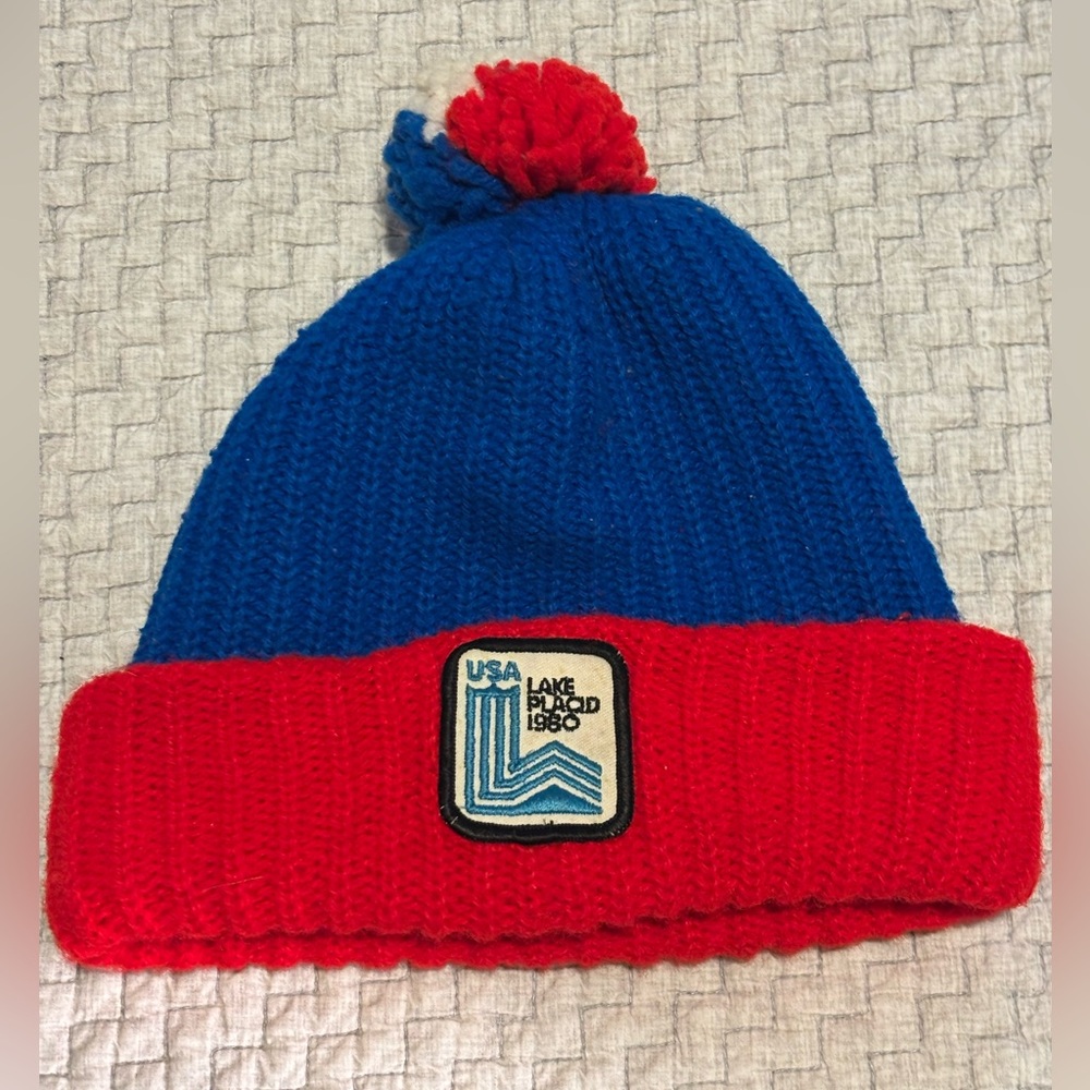 True Vintage Lake Placid 1980s Olympics Beanie - Miracle on Ice USA Hockey Gold